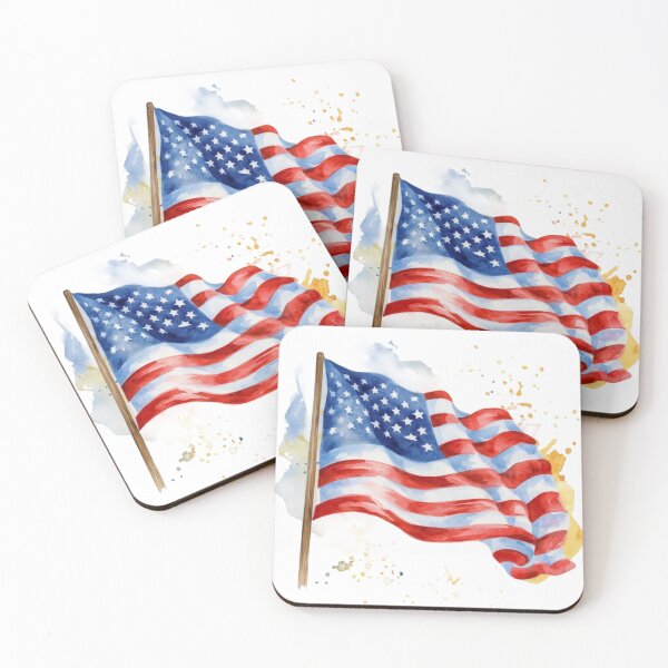 Item preview, Waving American Flag Pole Watercolor Patriotic Art designed and sold by KLSRAJ.