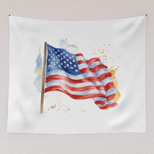 Item preview, Waving American Flag Pole Watercolor Patriotic Art designed and sold by KLSRAJ.