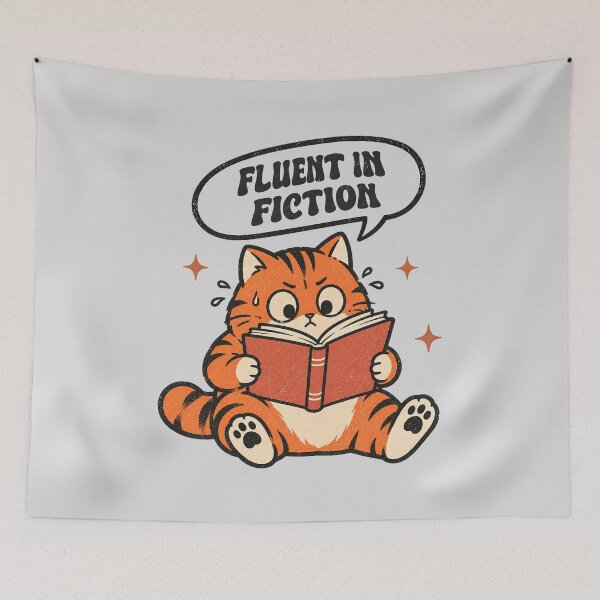 Item preview, Fluent in Fiction Funny Cat Reading Book Retro Bookworm Design designed and sold by Chonkz.
