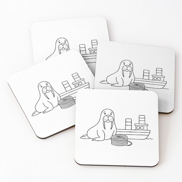 Item preview, An illustration of walrus near a fishing boat with a rope coil designed and sold by rasagamastore.