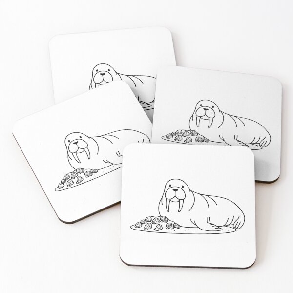 Item preview, An illustration of walrus on a beach with a pile of shells designed and sold by rasagamastore.