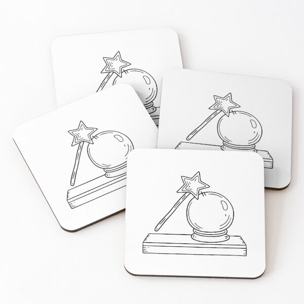 Item preview, An illustration of wand beside a crystal ball on a wooden table designed and sold by rasagamastore.
