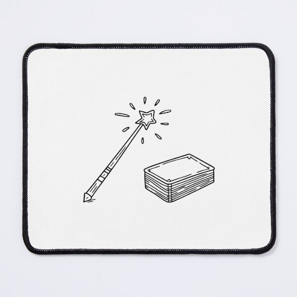 Item preview, An illustration of wand near a stack of enchanted cards designed and sold by rasagamastore.