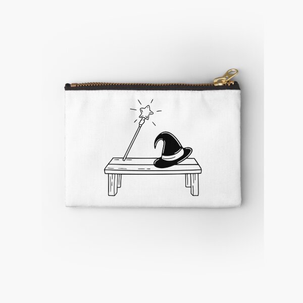 Item preview, An illustration of wand next to a wizard hat on a bench designed and sold by rasagamastore.
