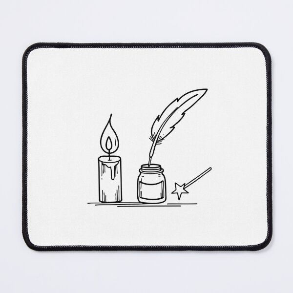 Item preview, An illustration of wand under a candlelight with a feather quill designed and sold by rasagamastore.