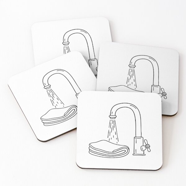 Item preview, An illustration of washcloth beside a faucet with running water designed and sold by rasagamastore.
