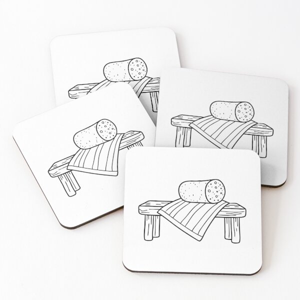 Item preview, An illustration of washcloth on a shower bench with a loofah designed and sold by rasagamastore.