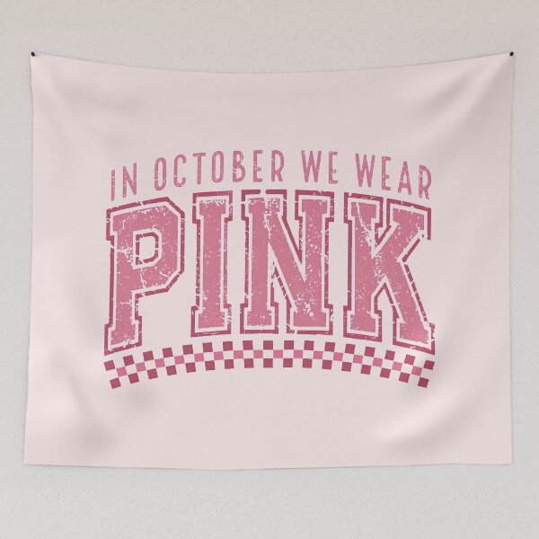 Item preview, In October We Wear Pink Retro Collegiate Graphic designed and sold by Vicky021.