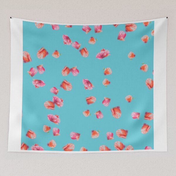 Item preview, Bougainvillea Toss — Hand-Drawn Pink Floral on Turquoise designed and sold by Cobalt & Stone Art.