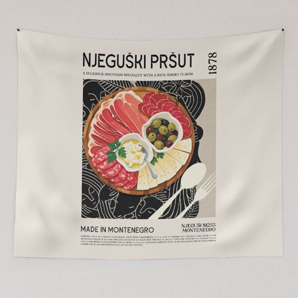 Item preview, Njeguski Prsut Montenegro Food Poster designed and sold by SurfolioPrints.