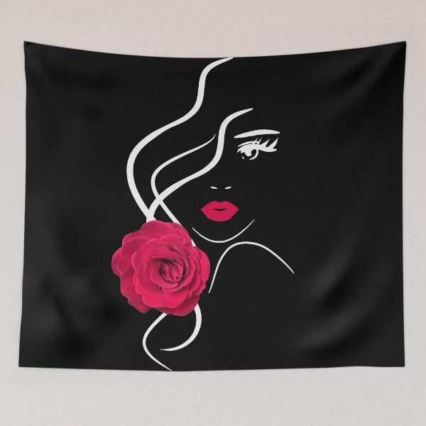 Item preview, Pretty Girl Face with Hot Red Rose Black White Shapes Mania designed and sold by Shapes-Mania.