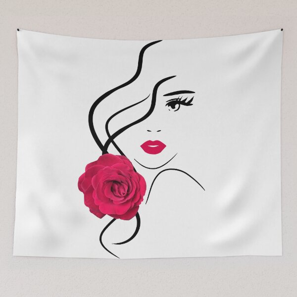 Item preview, Pretty Girl Face with Hot Red Rose White Black Shapes Mania designed and sold by Shapes-Mania.