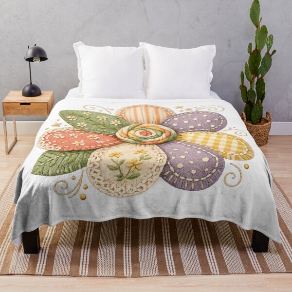 Item preview, Patchwork Flower Quilted Fabric Floral Cottagecore Sewing Craft Art designed and sold by inkoutninja.