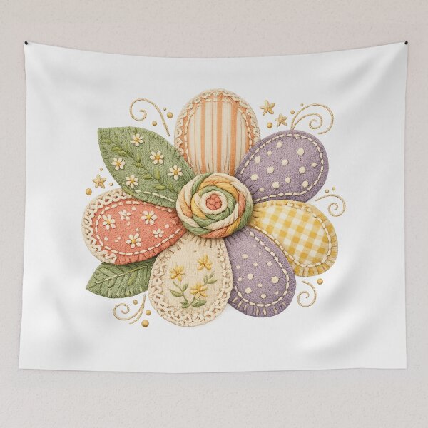 Item preview, Patchwork Flower Quilted Fabric Floral Cottagecore Sewing Craft Art designed and sold by inkoutninja.