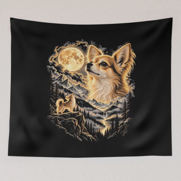 Item preview, Long Haired Chihuahua Under a Golden Moon designed and sold by VioletNance.