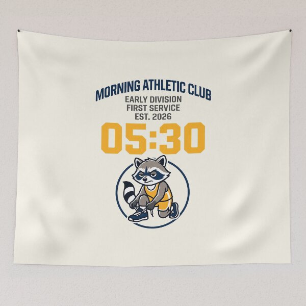 Item preview, Morning Athletic Club Early Bird 05:30 Raccoon Fitness Humor designed and sold by SplashTastic.