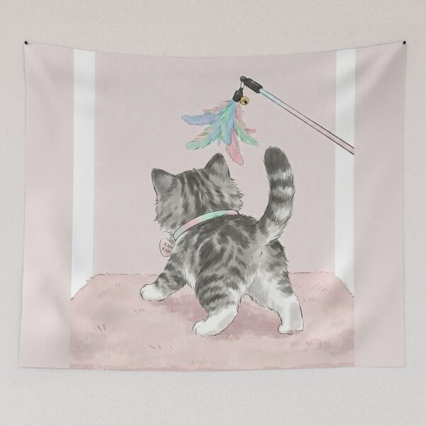 Item preview, Kam Kam the Tabby Cat - Feather Playtime Art designed and sold by PetalsPaws.