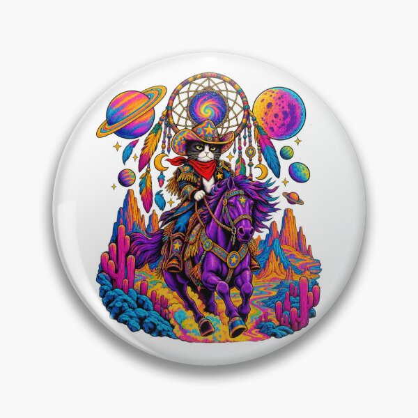 Item preview, Psychedelic Cowboy Cat Riding a Purple Horse – Cosmic Western Pop Art designed and sold by UrbanStatic.
