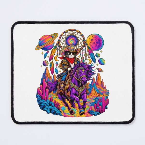 Item preview, Psychedelic Cowboy Cat Riding a Purple Horse – Cosmic Western Pop Art designed and sold by UrbanStatic.