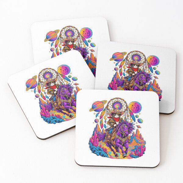 Item preview, Psychedelic Cowboy Cat Riding a Purple Horse – Cosmic Western Pop Art designed and sold by UrbanStatic.