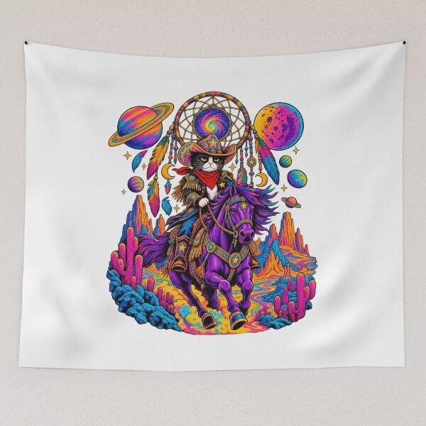 Item preview, Psychedelic Cowboy Cat Riding a Purple Horse – Cosmic Western Pop Art designed and sold by UrbanStatic.