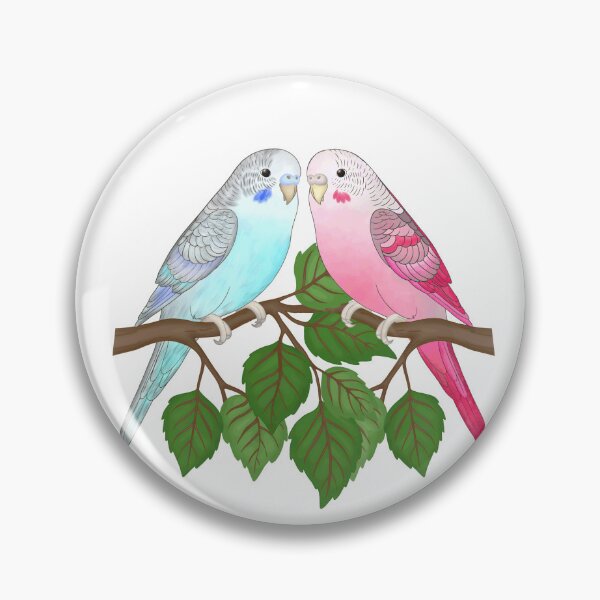 Item preview, Cute Blue and Pink Budgie Couple on a Branch – Adorable Parakeet Pair designed and sold by LiudmylaMaika.
