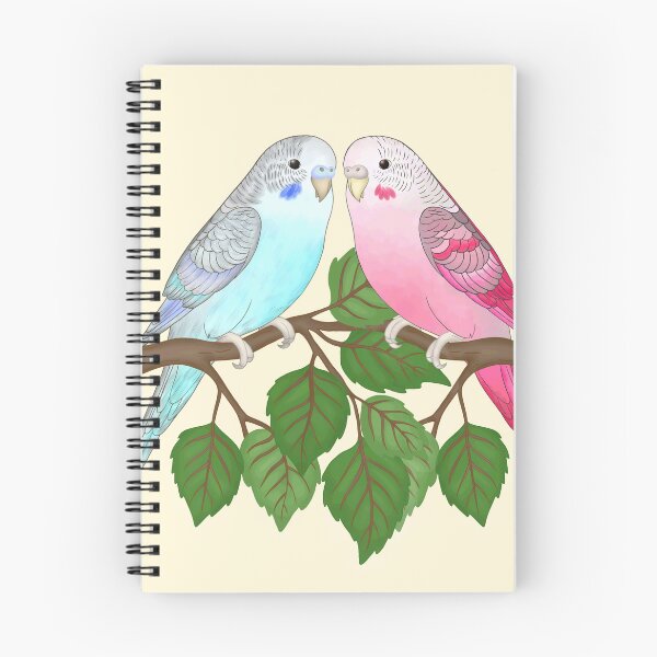 Item preview, Cute Blue and Pink Budgie Couple on a Branch – Adorable Parakeet Pair designed and sold by LiudmylaMaika.