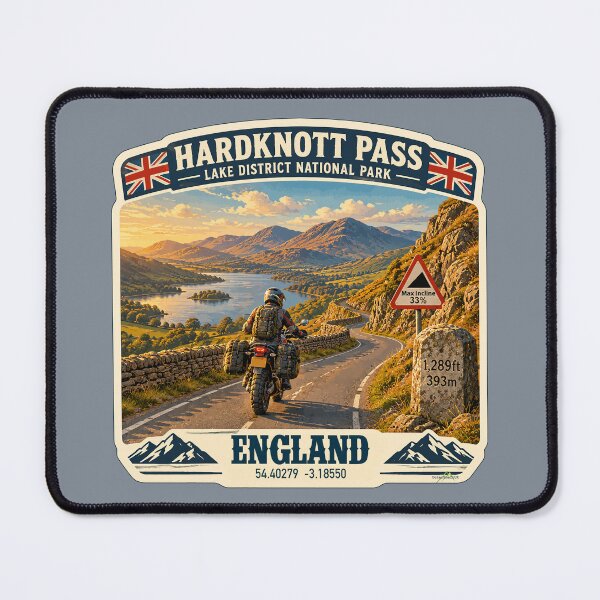 Item preview, Hardknott Pass England Lake District Motorcycle Sticker TShirt 07 designed and sold by OuterShellUK.