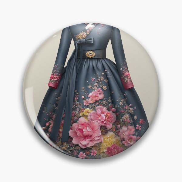 Item preview, Elegant Dark Blue Floral Hanbok Dress Art designed and sold by colorful-white.