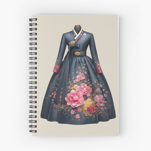 Item preview, Elegant Dark Blue Floral Hanbok Dress Art designed and sold by colorful-white.