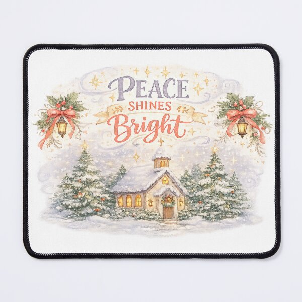 Item preview, Peace Shines Bright Christmas Church Snowy Winter Watercolor Art designed and sold by inkoutninja.
