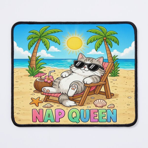 Item preview, Nap Queen Kam Kam Cat - Tropical Beach Vacation Art designed and sold by PetalsPaws.