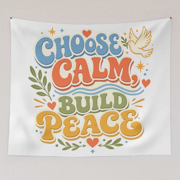 Item preview, Choose Calm Build Peace Positive Quote Retro Dove Peace Design designed and sold by inkoutninja.