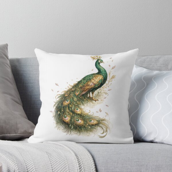 Item preview, Regal Peacock Botanical Vintage Watercolor Bird Art Design Print designed and sold by inkoutninja.