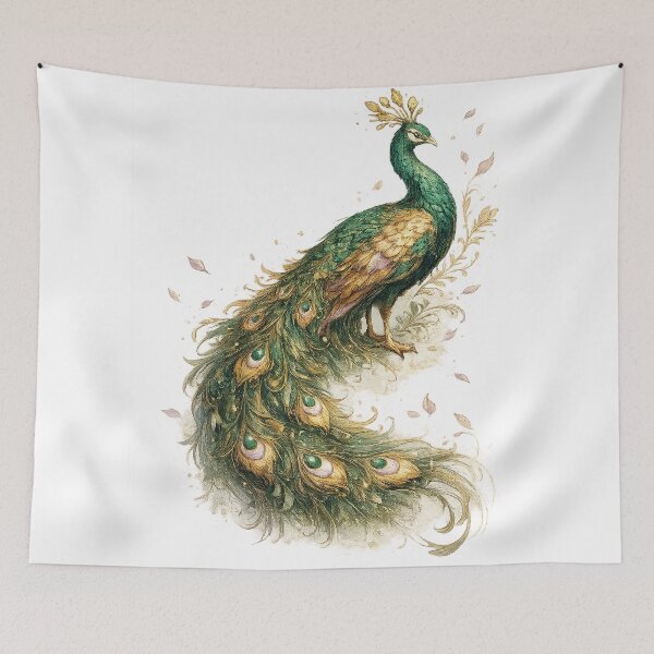 Item preview, Regal Peacock Botanical Vintage Watercolor Bird Art Design Print designed and sold by inkoutninja.
