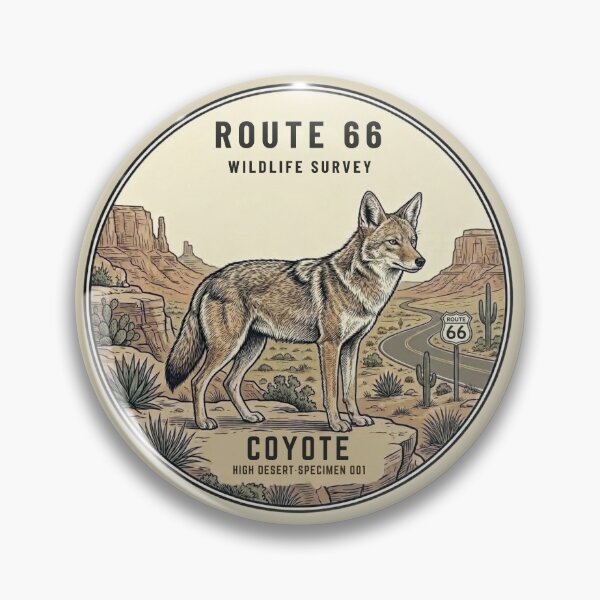 Item preview,  Coyote Route 66 Wildlife Survey Vintage Badge designed and sold by CalmCapy Co.