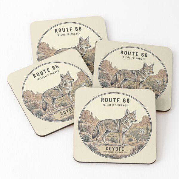 Item preview, Coyote Route 66 Wildlife Badge Mojave Desert Art designed and sold by CalmCapy Co.