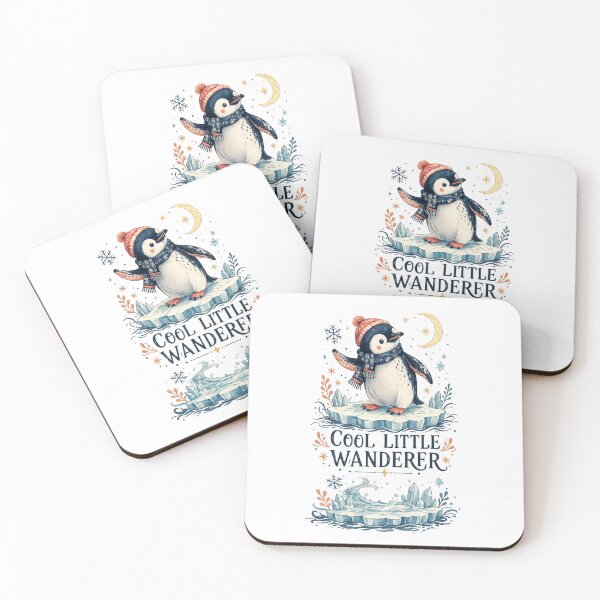 Item preview, Cool Little Wanderer Cute Penguin Winter Adventure Art Design Print designed and sold by inkoutninja.