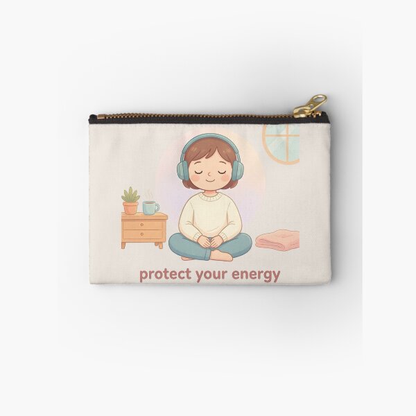 Item preview, Protect Your Energy Girl Meditating Headphones Self Care designed and sold by VibeShift Studio.