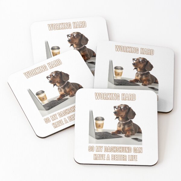 Item preview, Cute Dachshund Dog Working Hard Office Laptop Cartoon designed and sold by Coffeefree593.
