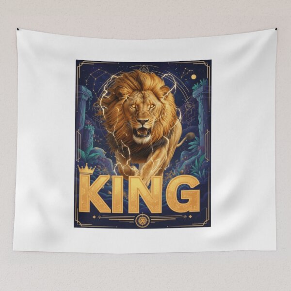 Item preview, King Lion Roaring Golden Mane Lightning Celestial Jungle Art – Lion King Gift designed and sold by GloboStyle Design .