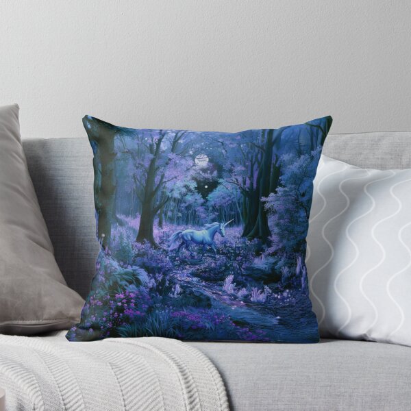 Item preview, A graceful Unicorn galloping through an enchanted forest filled with glowing flowers and crystal streams beneath moonlight, Fantasy & Mythological Creatures designed and sold by CDC40.