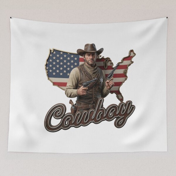 Item preview, American Cowboy - Wild West Gunslinger USA Flag Emblem designed and sold by ODELUNITY.