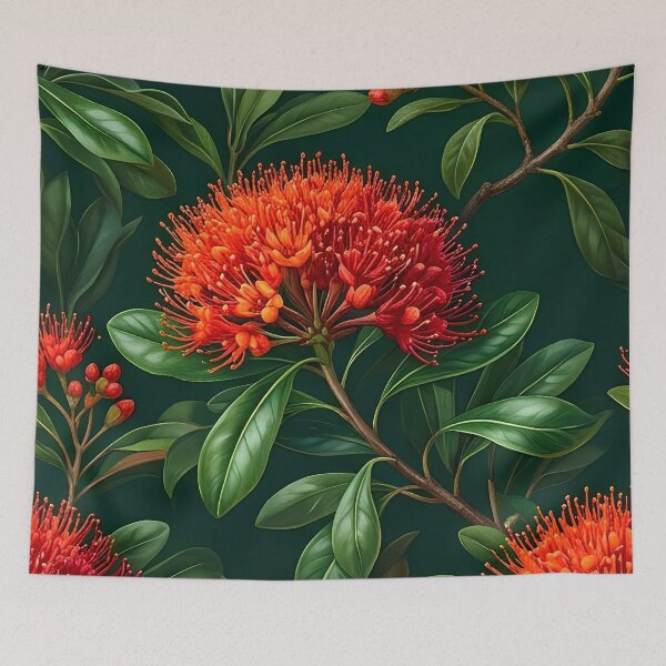Item preview, Scarlet Red Flowering Gum Dark Botanical Pattern designed and sold by Studio BC.