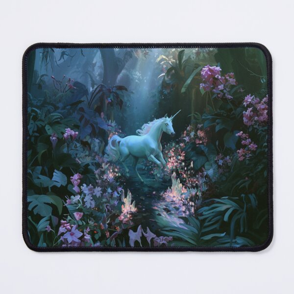 Item preview, A graceful Unicorn galloping through an enchanted forest filled with glowing flowers and crystal streams beneath moonlight, Fantasy & Mythological Creatures designed and sold by CDC40.