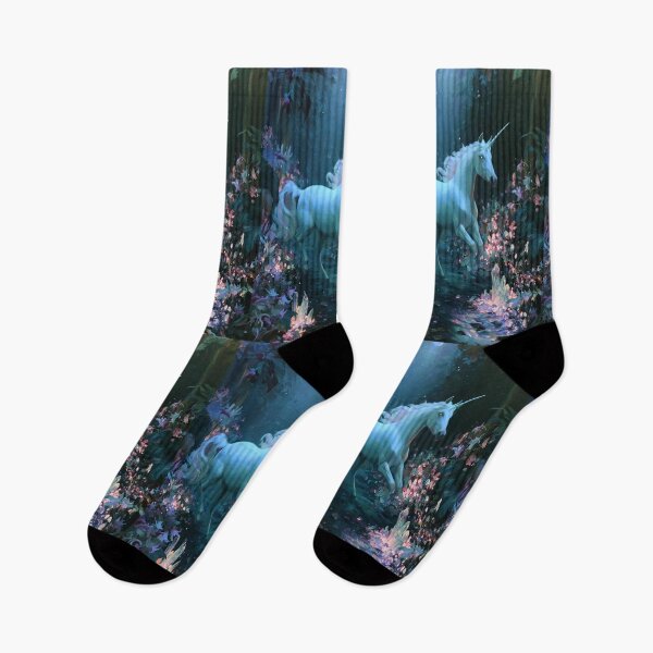 Item preview, A graceful Unicorn galloping through an enchanted forest filled with glowing flowers and crystal streams beneath moonlight, Fantasy & Mythological Creatures designed and sold by CDC40.