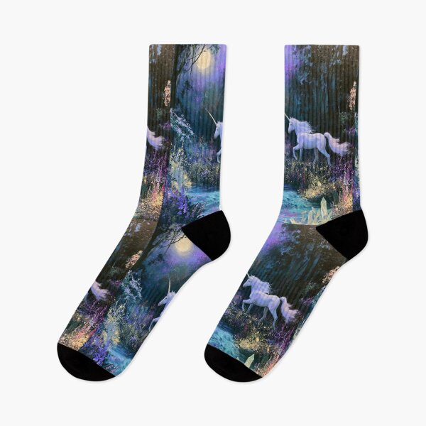 Item preview, A graceful Unicorn galloping through an enchanted forest filled with glowing flowers and crystal streams beneath moonlight, Fantasy & Mythological Creatures designed and sold by CDC40.