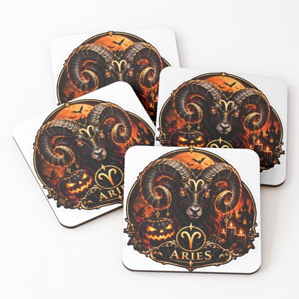 Item preview, Aries Halloween Fierce Ram Badge designed and sold by Zodiac Celestial Art.