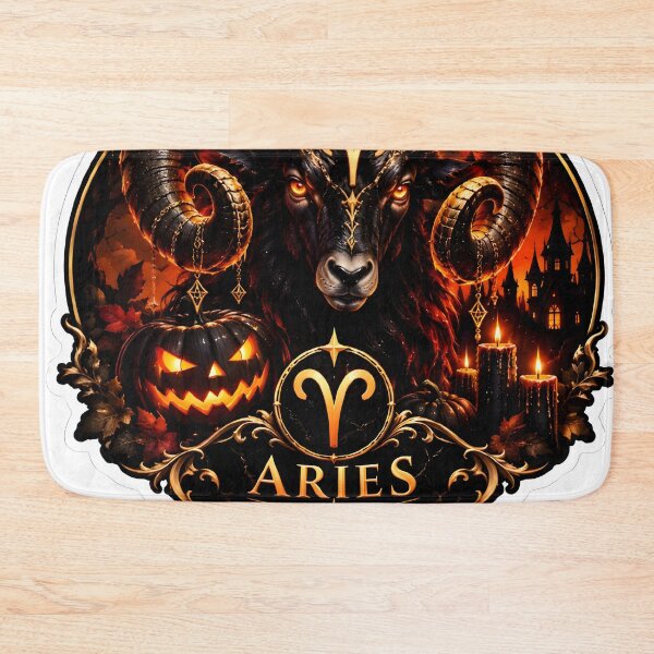 Item preview, Aries Halloween Fierce Ram Badge designed and sold by Zodiac Celestial Art.