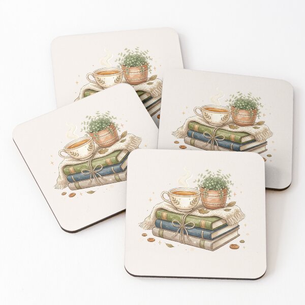 Item preview, Cozy Tea Stack of Books and Potted Plant Cottagecore Art designed and sold by VibeShift Studio.